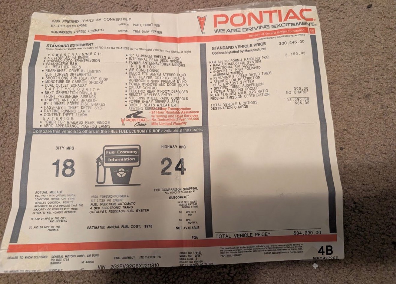 1999 Pontiac Firebird 6