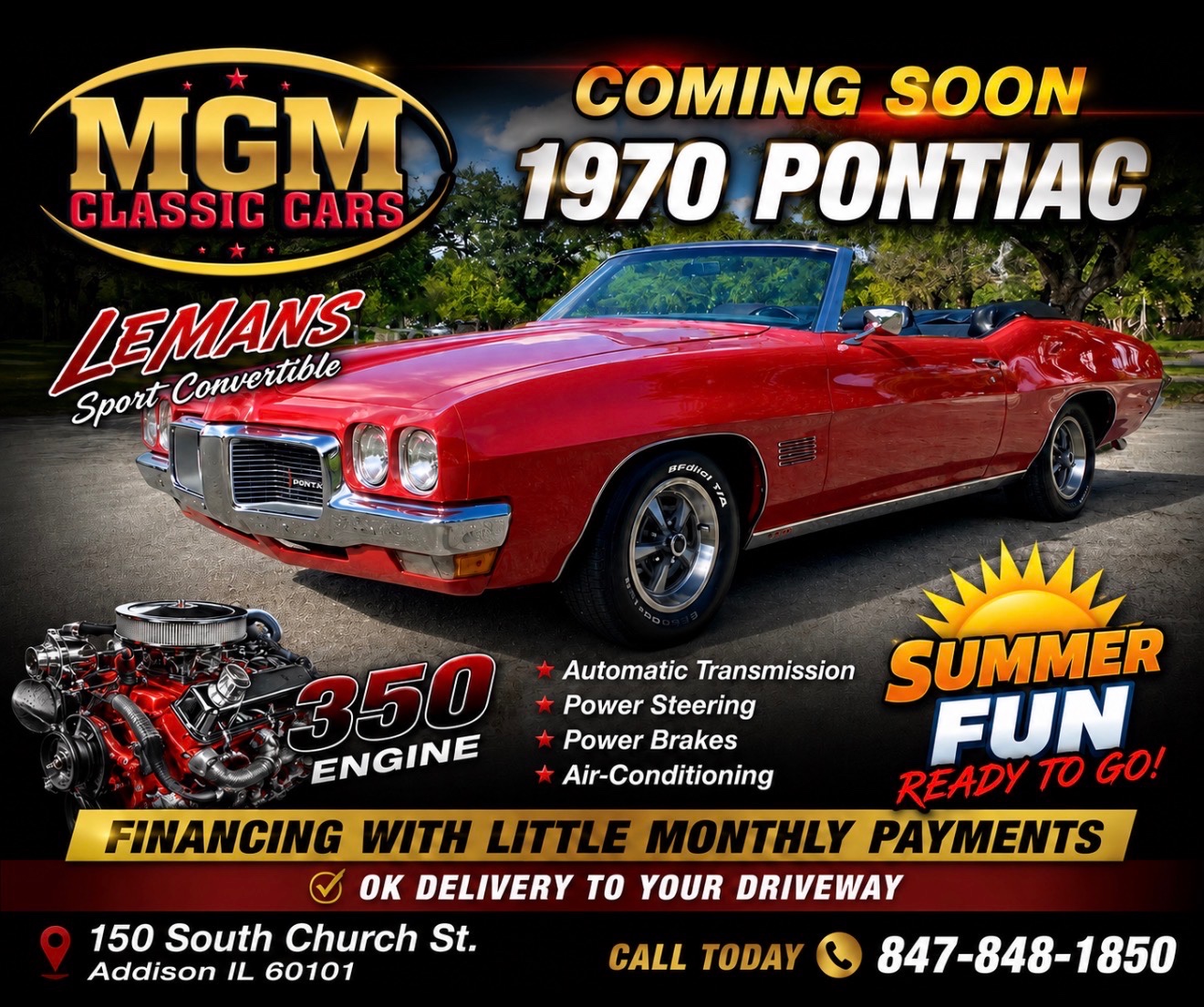 Red 1970 Pontiac LeMans Coupe 3-Speed Automatic