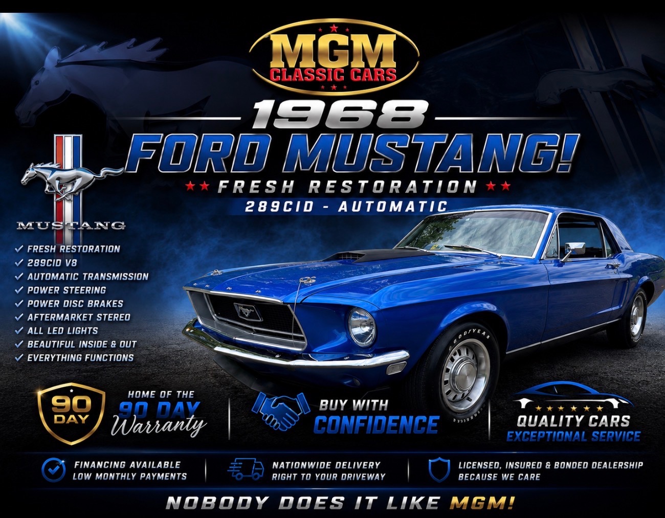 Blue 1968 Ford Mustang Coupe 3-Speed Automatic